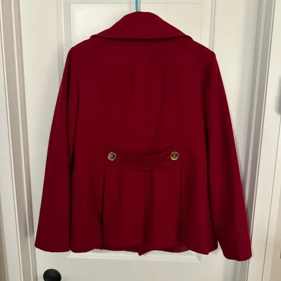 MK Michael Kors Coat Women Red Burgundy Maroon Wine Wool Peacoat - Picture 3 of 3